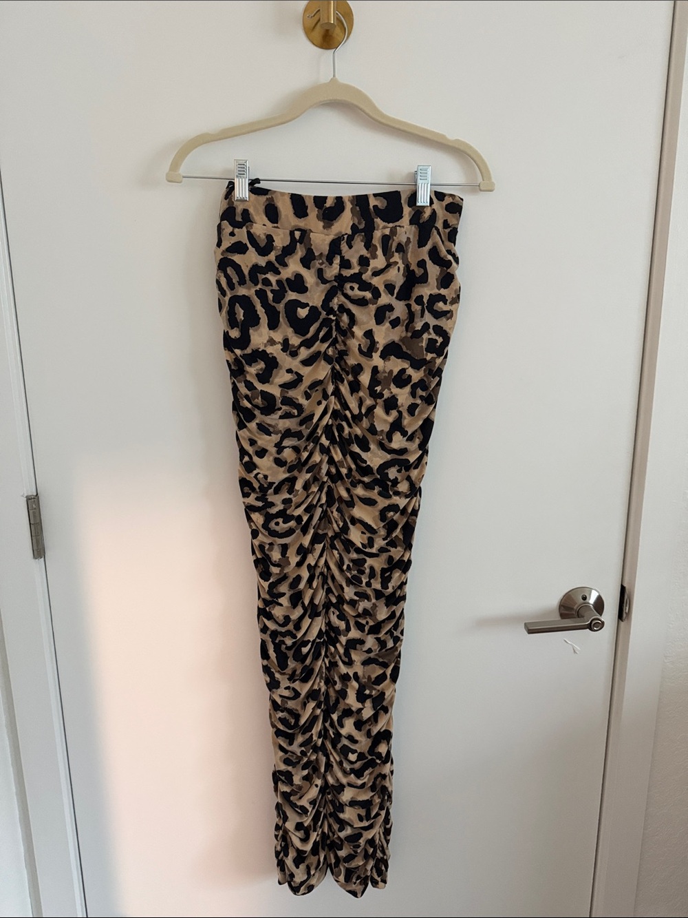 JLUXLABEL Women’s Leopard Ruched pencil skirt- Tan/Black